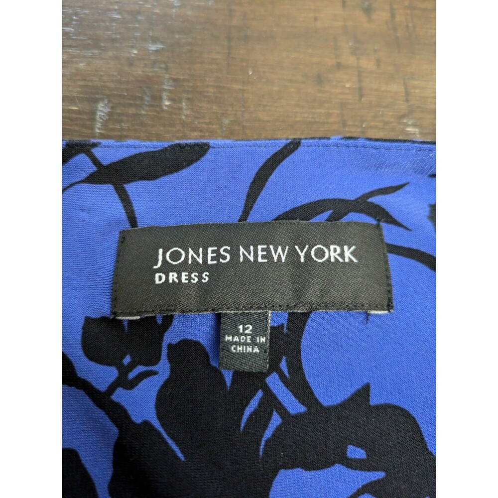 Jones New York Babydoll Dress Size 12 Dark Romantic Midnight Blue Black Floral - Picture 6 of 10